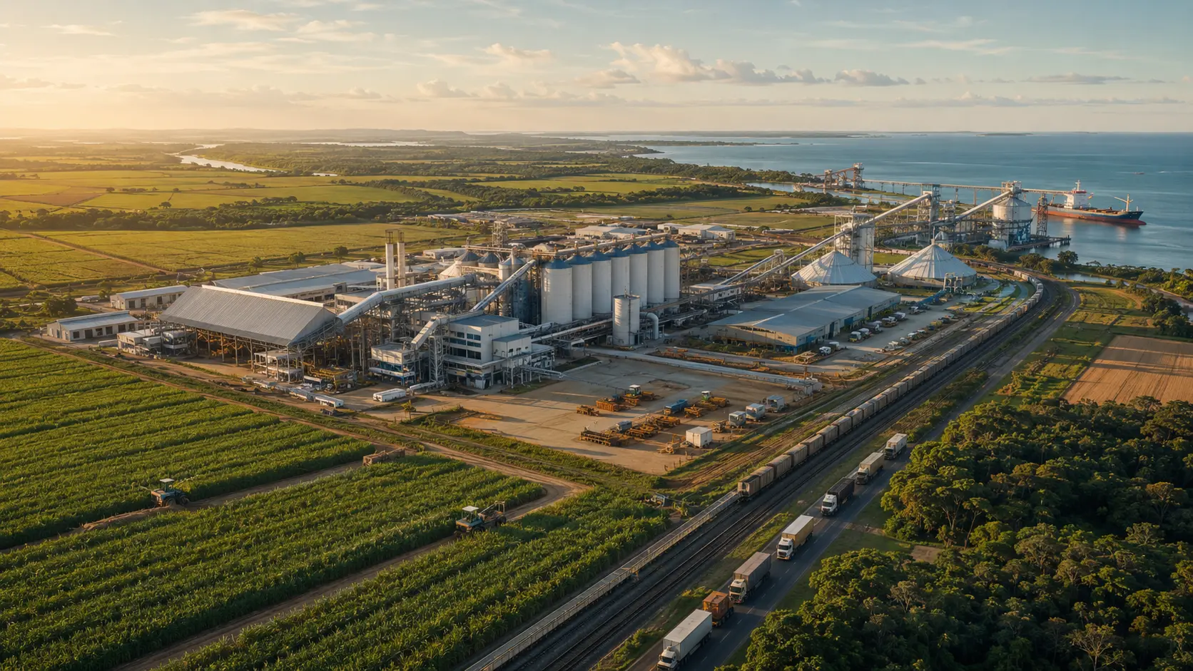 Project design vision showing an integrated Brazilian agribusiness, sugar-processing and export platform