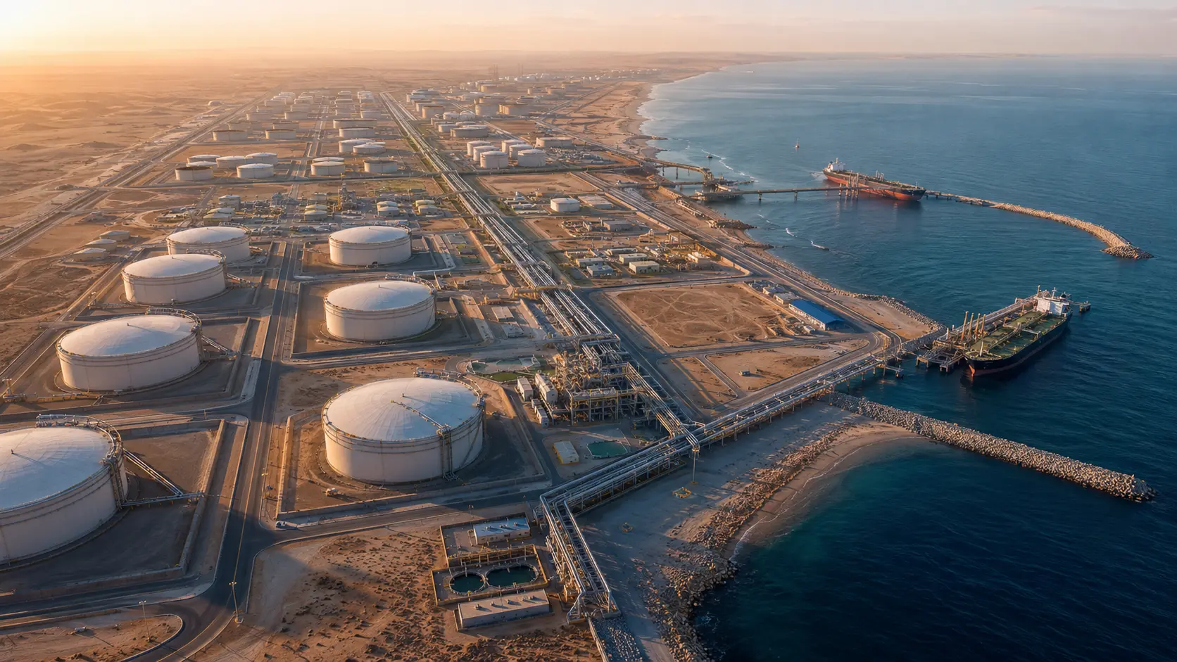 Project design vision showing a petroleum storage platform and marine terminal in Duqm
